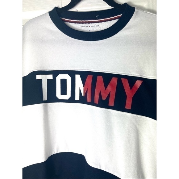 Tommy Hilfiger White Blue Grey Colorblock Long Sleeve Crew Shirt Size Medium - Picture 5 of 6